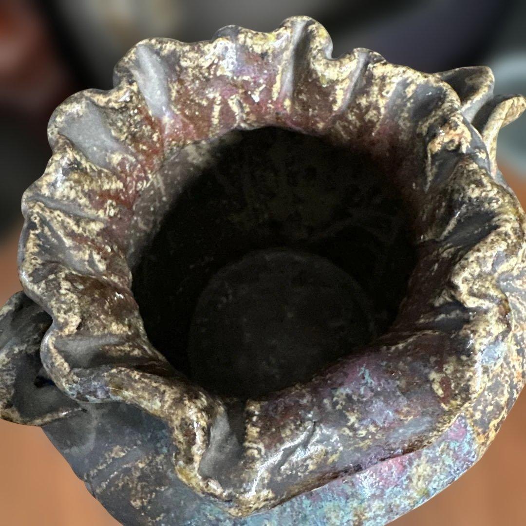 信楽焼，江户，骨董，多色陶器製花瓶 花びらデザイン