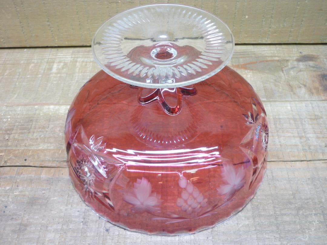 切子硝子細工 カット ガラス コンポート(大) 高台 脚付 ボウル Q14529