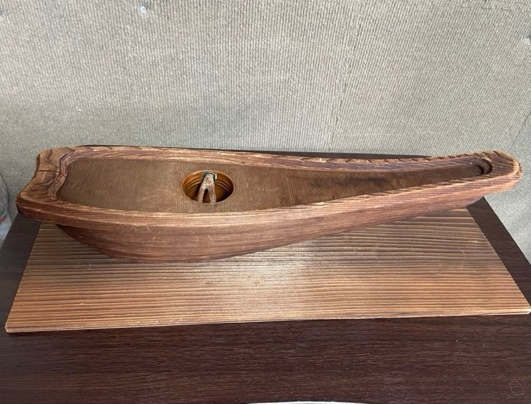 【美品】 池坊正規品　いけばな 木製舟型花器セット 泊船　焼杉　華道具　工芸品