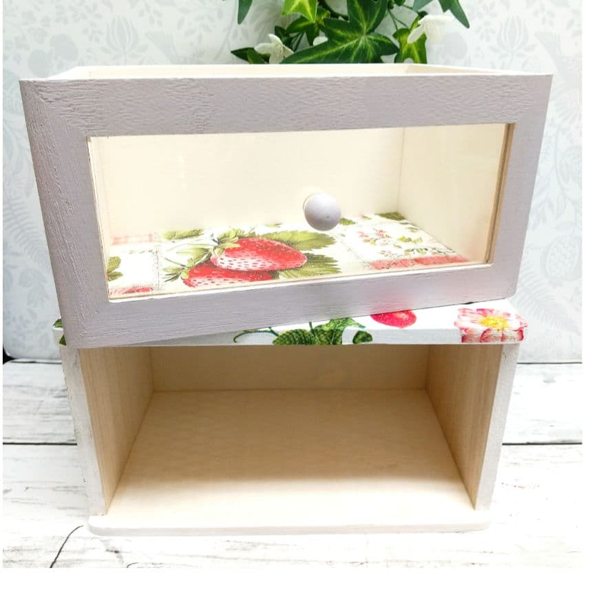 デコパージュꔛ‬ꕤ ティッシュケース♡折り畳み2段ラック♡木製引き出しBOX