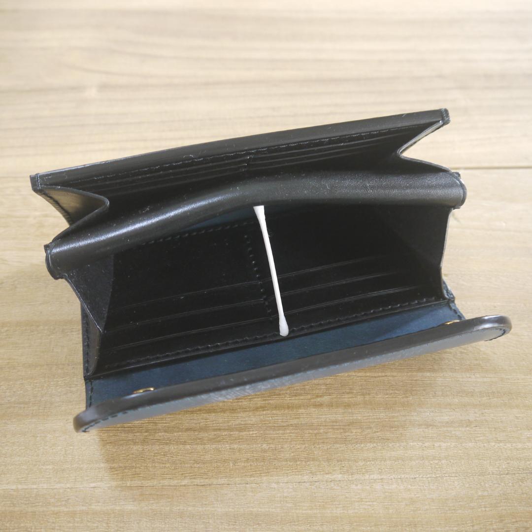 【依頼品】UKブライドルレザー　バーミンガム 　ロングウォレット　三つ折　青/黒