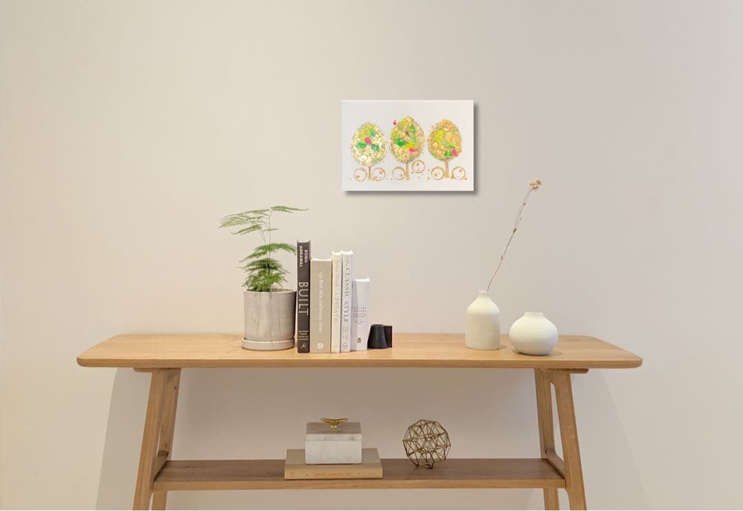 絵画　油絵　原画　北欧　樹　ゴールド　アート　インテリア　SM