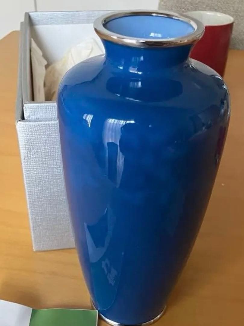青色 陶器花瓶 七宝焼　安藤七宝店