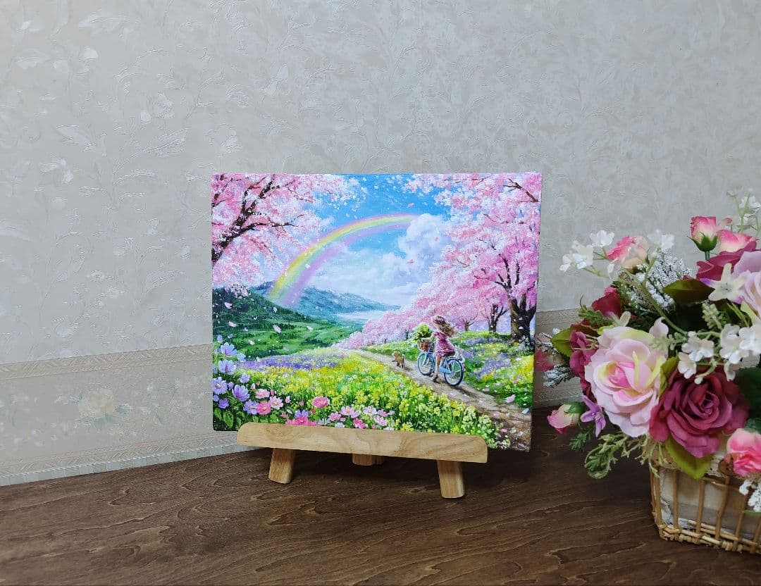 【虹に向かって】アクリル画 F3 風景画 絵画