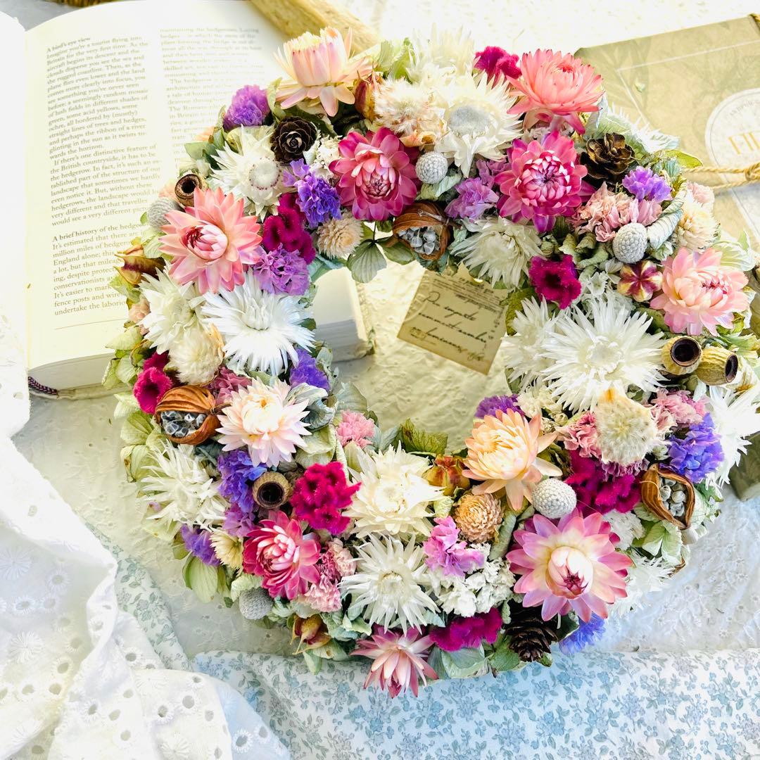 ドライフラワーリース　紫陽花リース　春リース　母の日ギフト