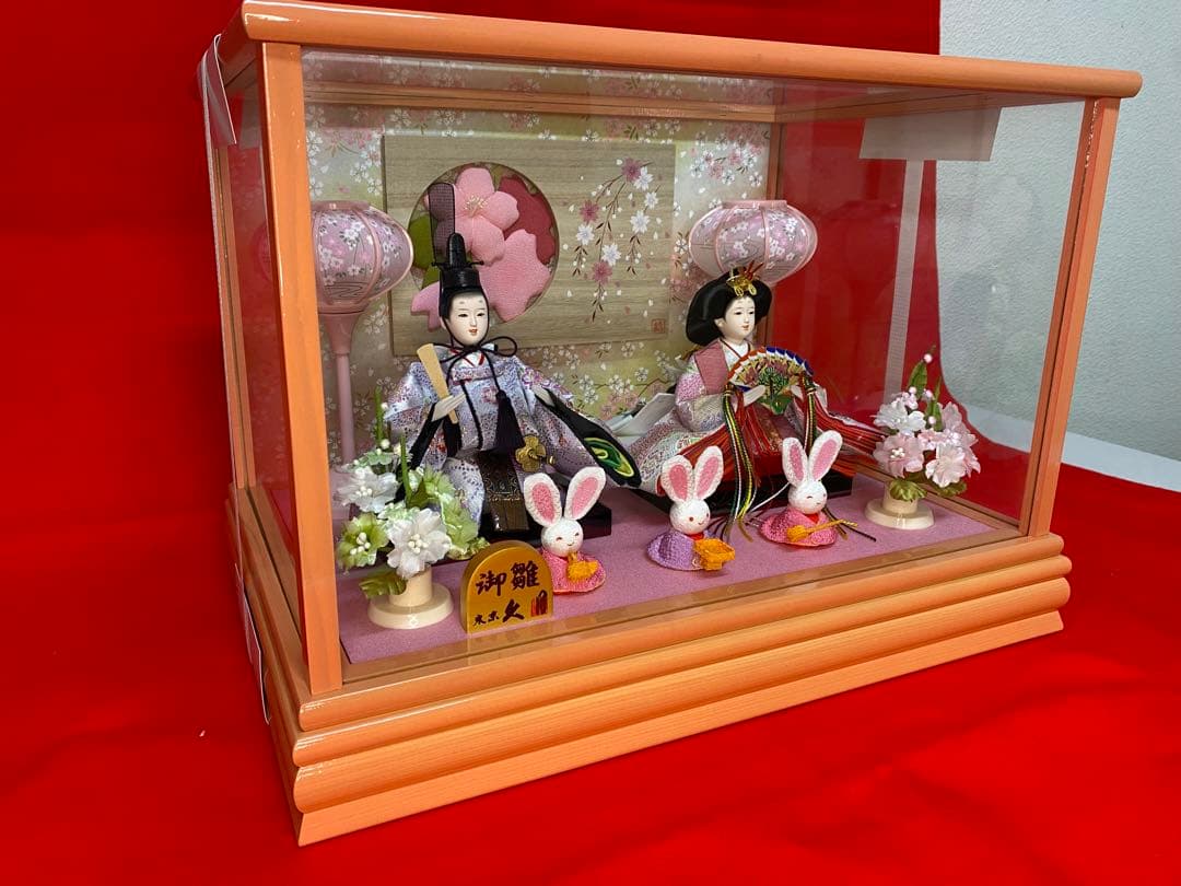 東京久月　雛人形ガラスケースうさぎ三人官女・間口約４３×奥行約３０×高さ約３０㎝