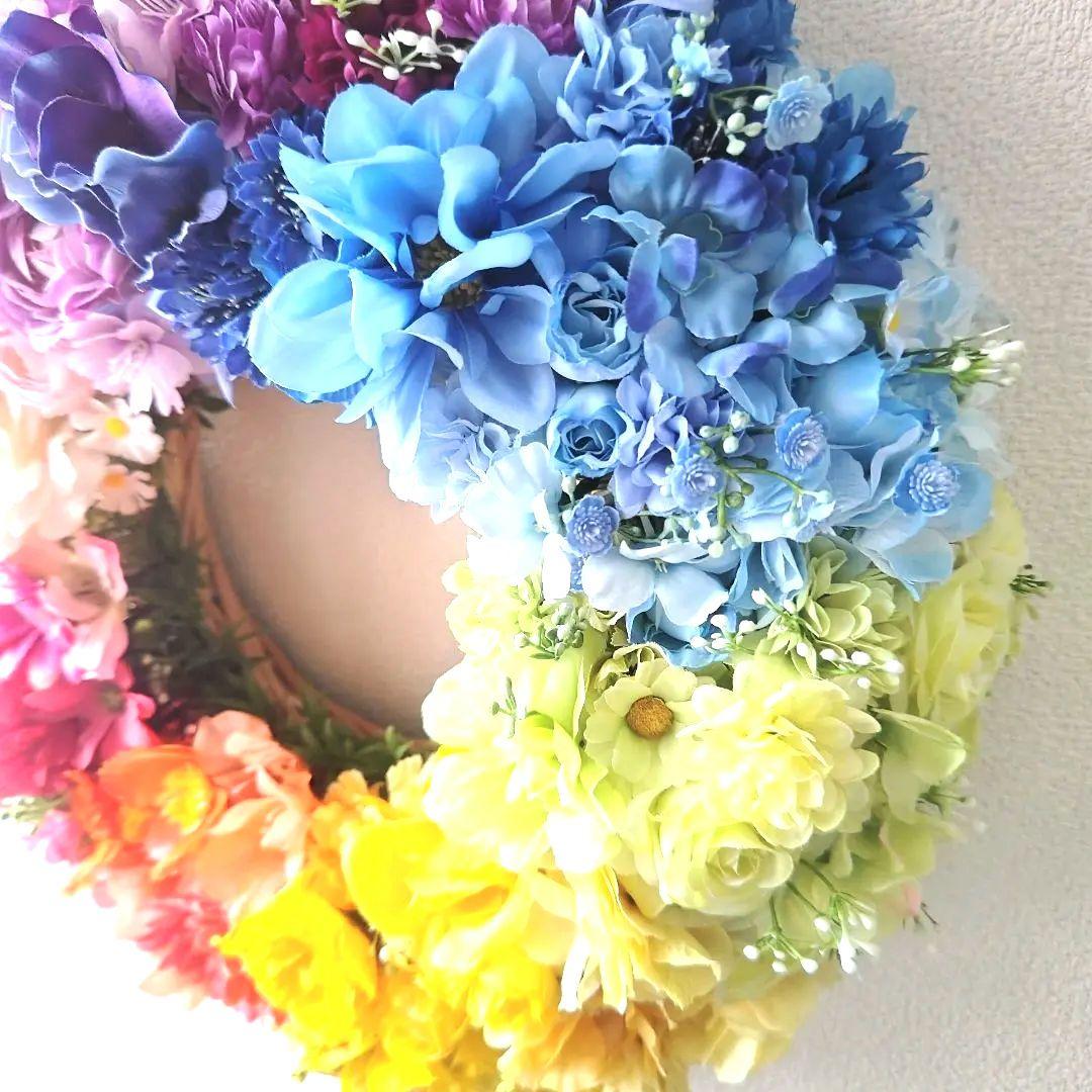 特大❣️48cm♪虹色フラワーリース レインボーリース