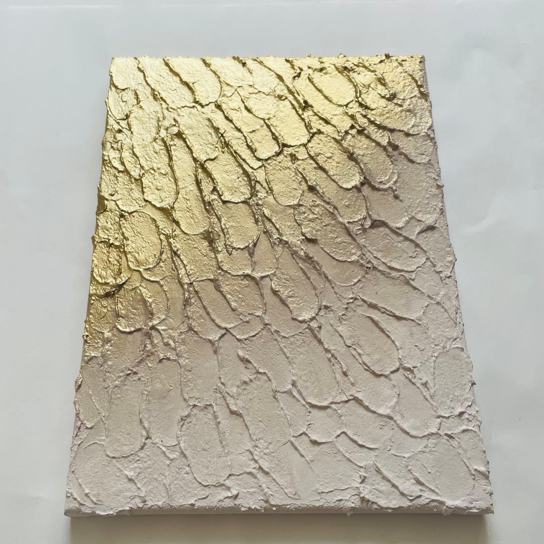 ベージュとゴールドのテクスチャーアート｜壁掛け 抽象画 インテリア 絵画 モダン