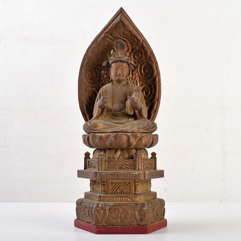 仏教美術　木彫　子安観音　鬼子母神　仏像　置物　厨子・台付　V　R9600B