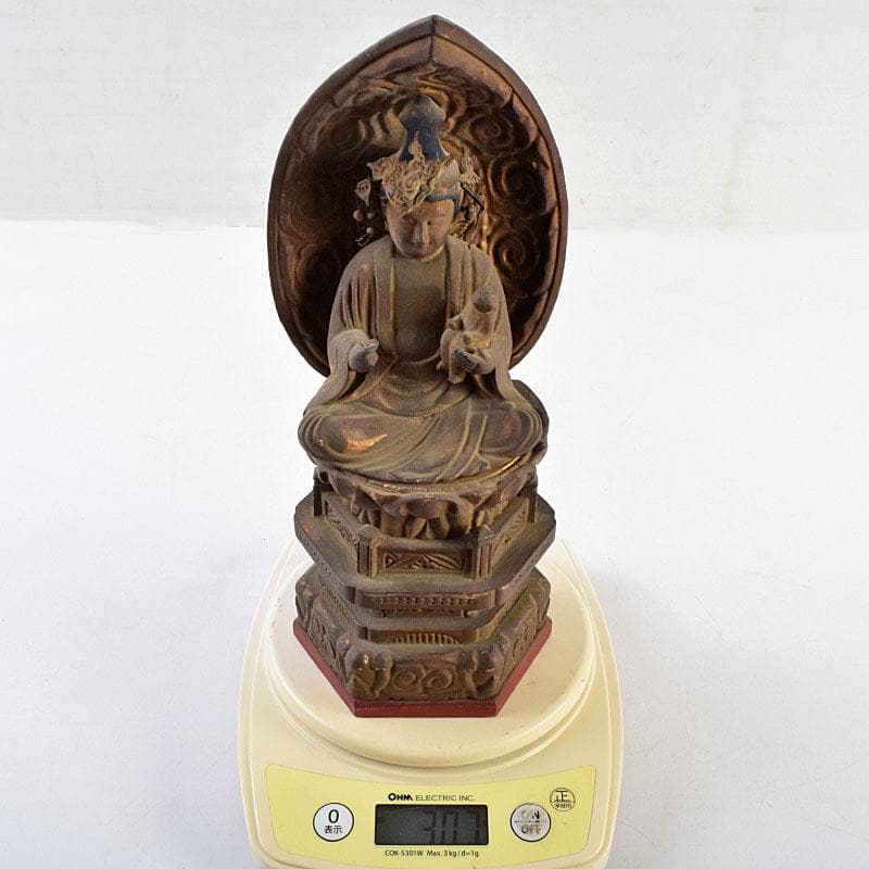 仏教美術　木彫　子安観音　鬼子母神　仏像　置物　厨子・台付　V　R9600B