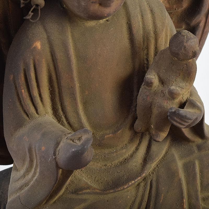 仏教美術　木彫　子安観音　鬼子母神　仏像　置物　厨子・台付　V　R9600B