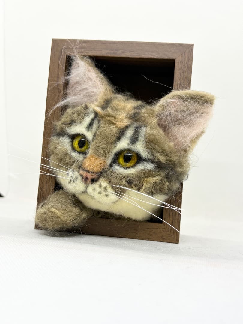 A猫　羊毛フェルトひょっこり出てきたキジトラ猫【ハンドメイド 羊毛フェルト