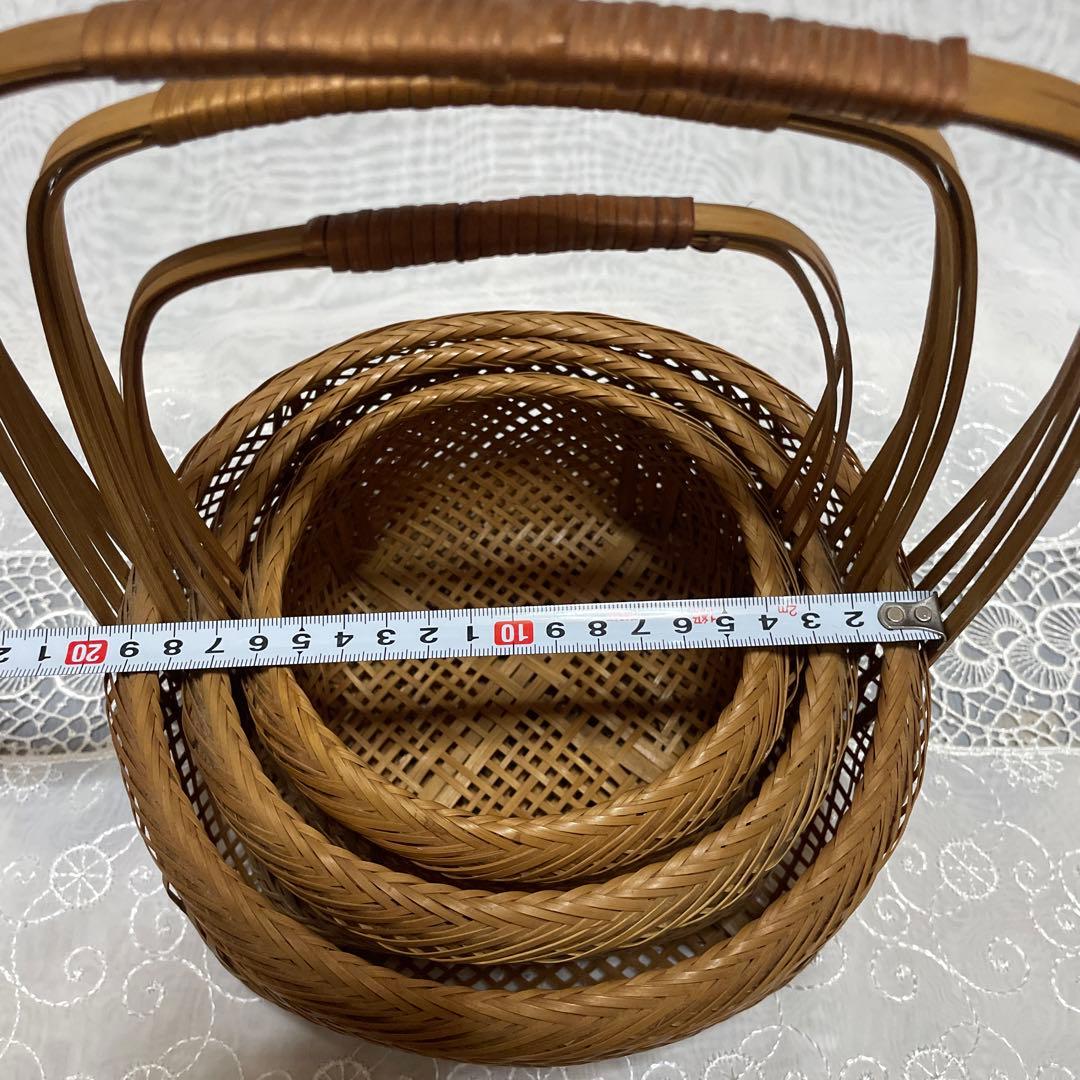 竹籠　竹工芸品　竹細工　インテリア　カゴ　持ち手付き バスケット 3個