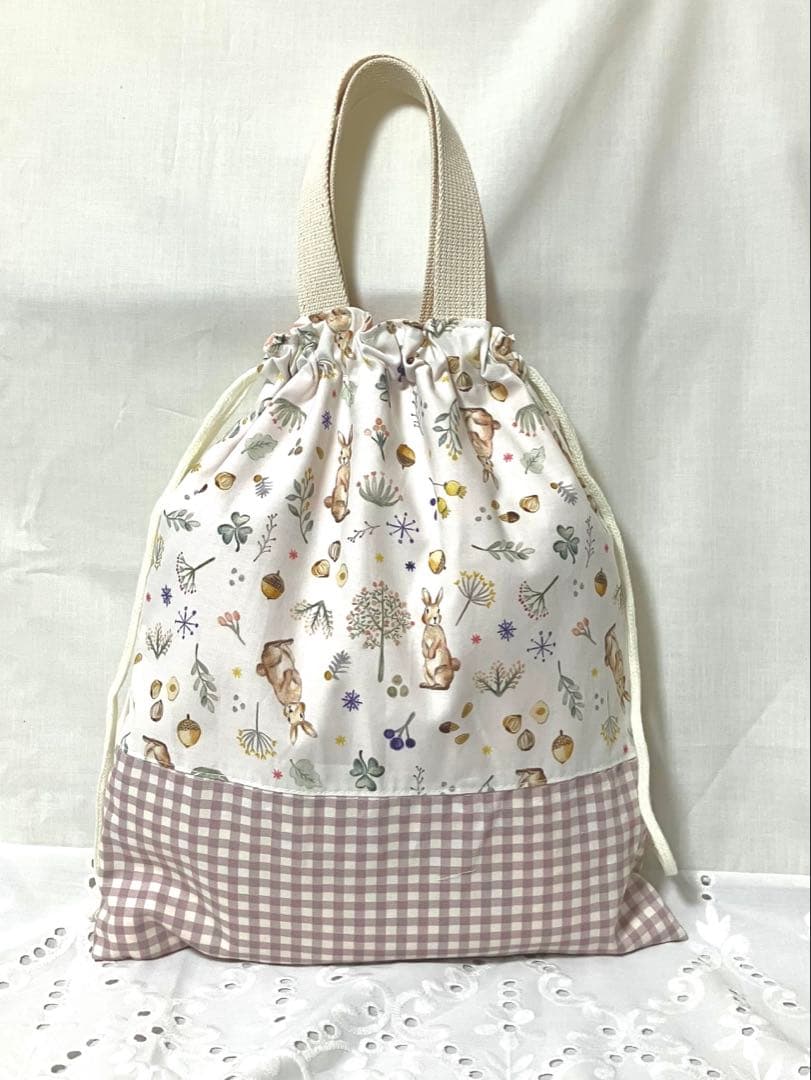 レッスンバックシューズケース体操着袋 入園入学グッズ ハンドメイド 女の子うさぎ