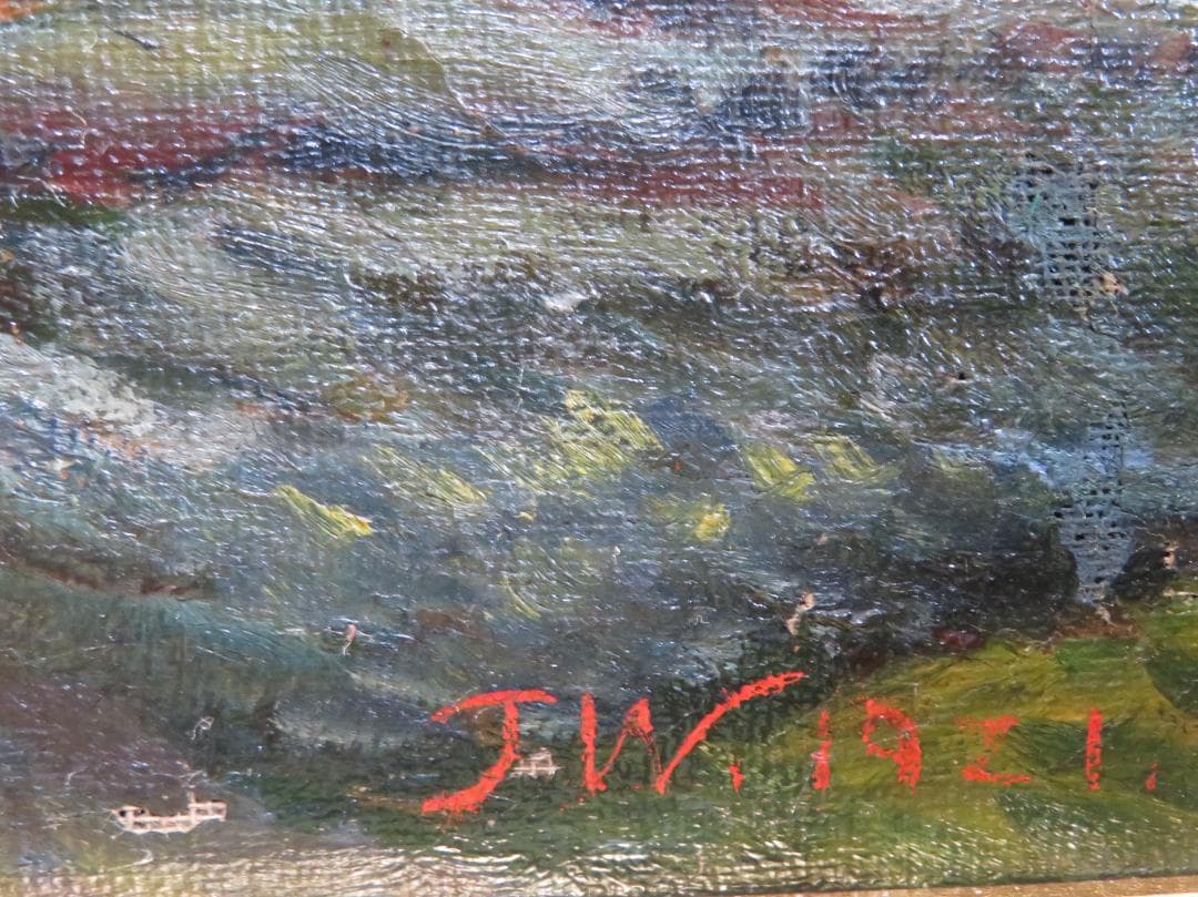 ◆ 「渓谷」　JWサイン有　油彩　P8号　1921年制作　アンティーク作品◆