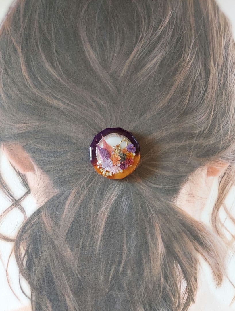 【1284】レジン　マトリカリア　ヘアゴム　ポニーフック　ブロ―チ　ハンドメイド