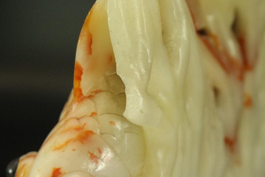 中国美術 寿山石 彫刻 らんちゅ 金魚 置物(A648)