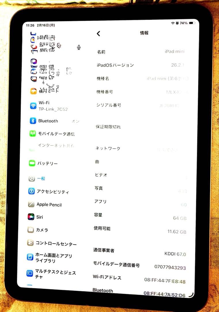 iPad mini 第6世代 SIMフリー 64GB カバー付✴︎美品✴︎