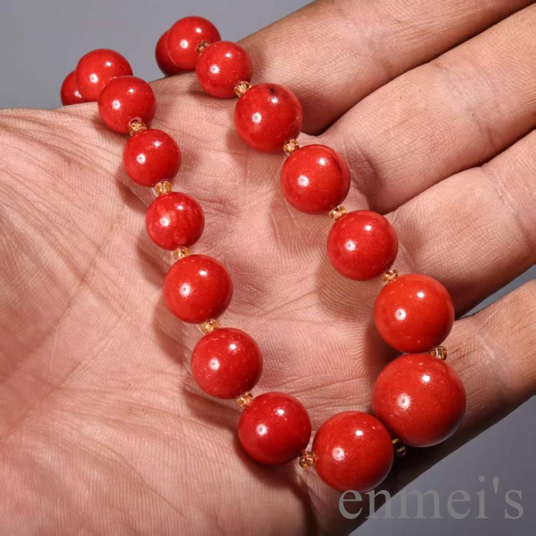 中国古美術 旧蔵『紅珊瑚 ネックレス』漆器箱付 赤いサンゴ 裝身具 裝飾品 掛飾