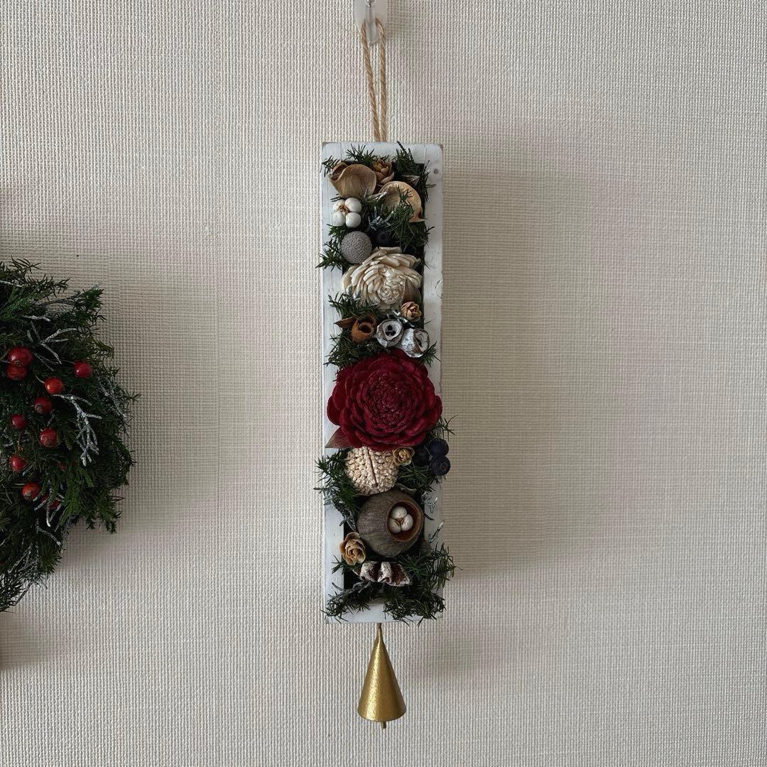 クリスマスボックスアレンジ　吊り下げタイプ　ベル付き
