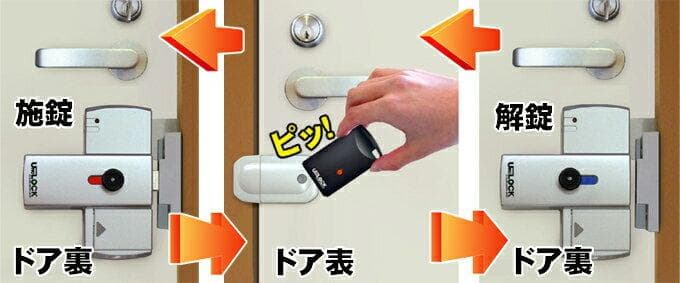 ドアロックシステム工事不要家庭用補助キーロック玄関ドア補助錠カ－ドキ－４枚付き
