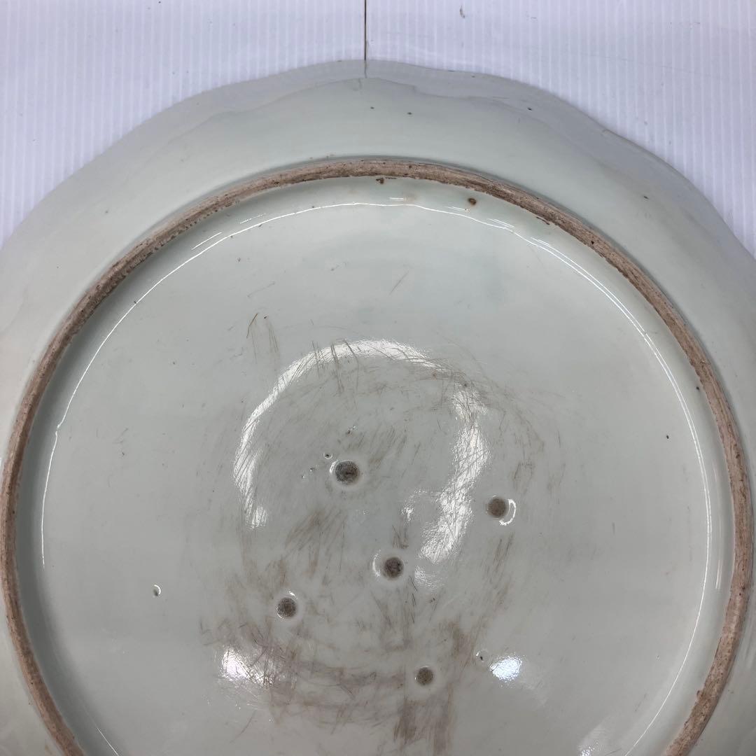 【希少】江戸後期？ 古伊万里 色絵 唐人図 大皿 径約32cm 輪花皿 骨董品