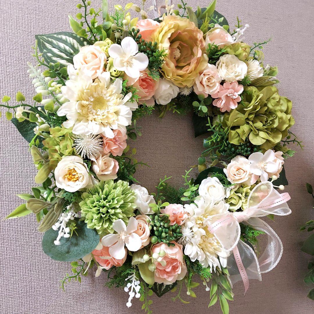 フラワーリース 花見月1 咲き誇る花たち 特大 玄関リース 造花