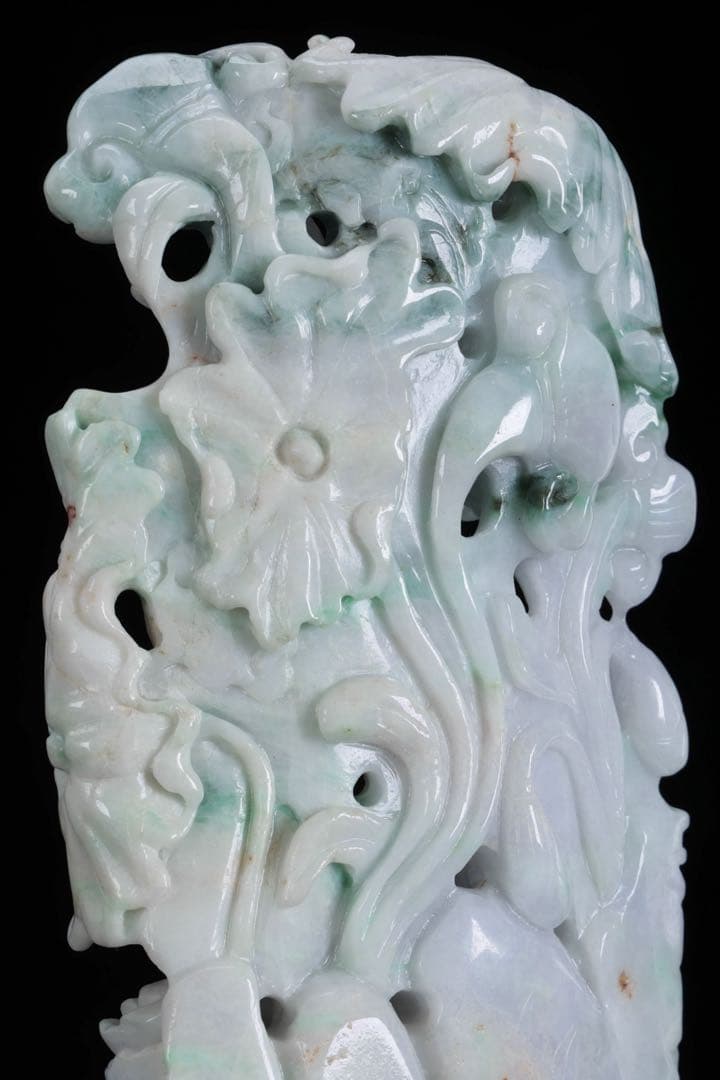翡翠玉石彫刻 淡紫 鳳凰透彫置物 約615g 台座付 中国古玩 古美術 木箱付