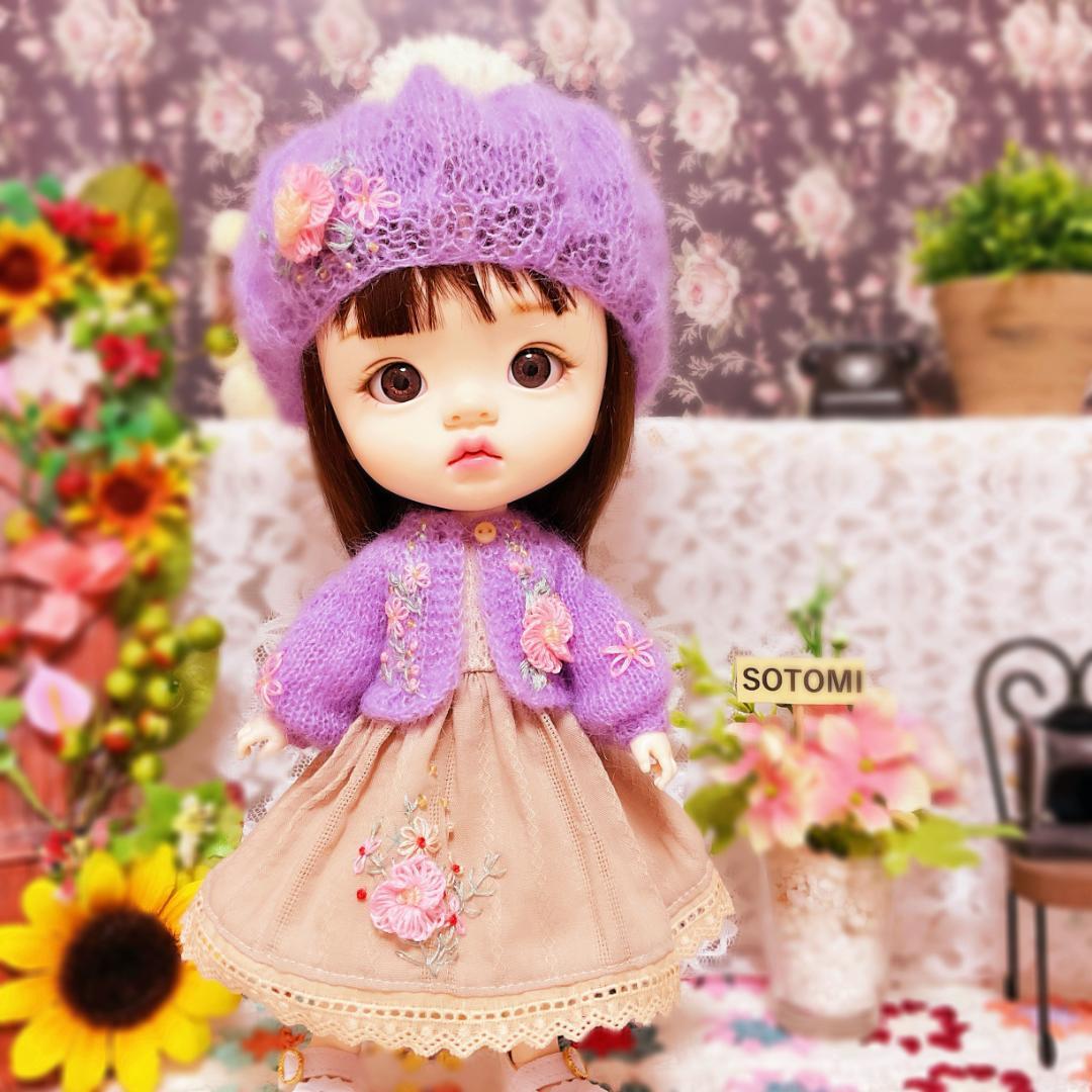 手作りモヘア刺繍セット（ベレー帽 + カーディガン + ワンピース）