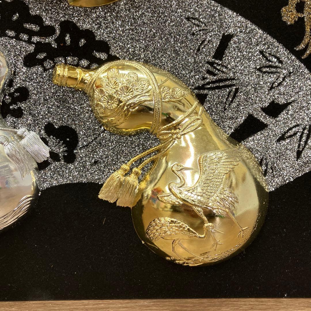 24K GP 金工 額装パネル 縁起物 鶴亀 ひょうたん 松竹梅 慶事 雑貨