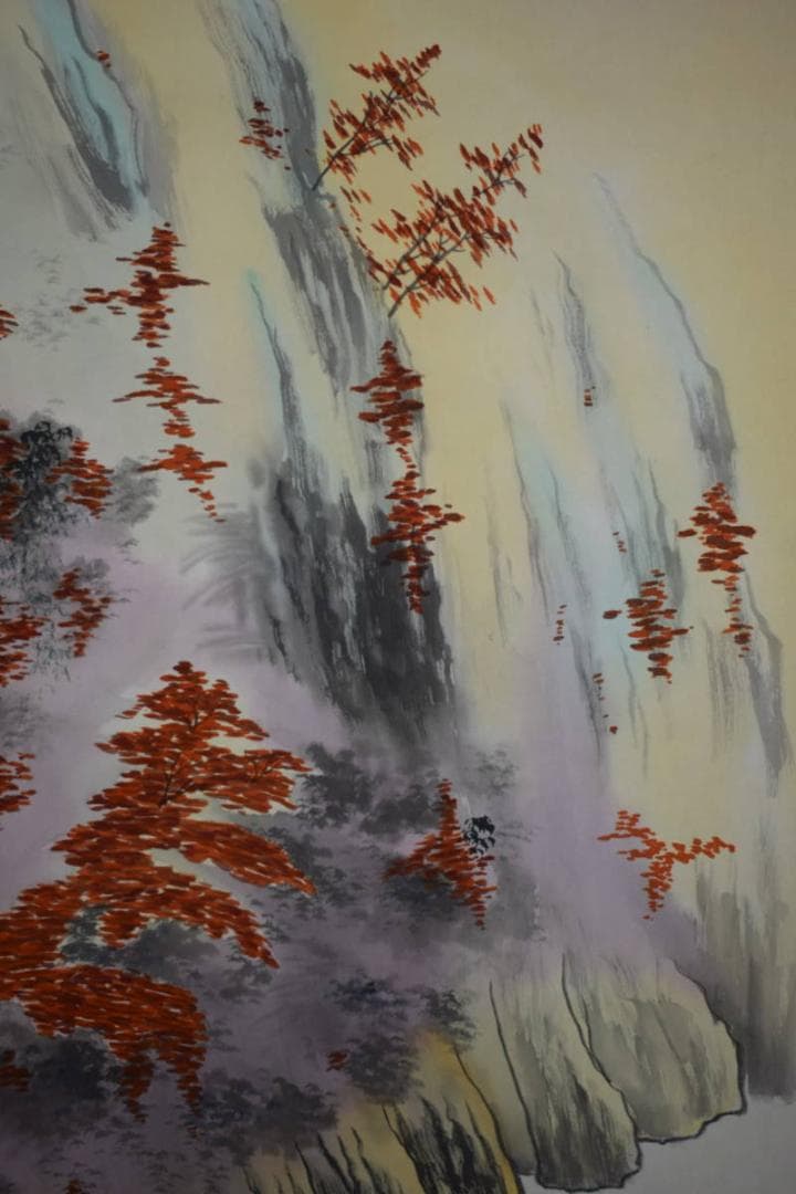 真作/海光/紅葉保津川下り図/筏下り/布袋屋掛軸HF-321