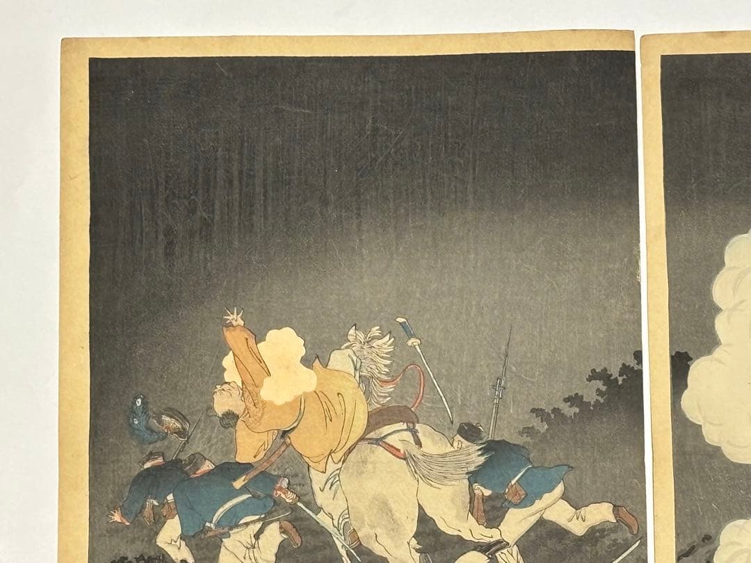「旅順口附近大激戦」安達吟光 明治27年刊 3枚続|日清戦争 浮世絵 錦絵木版画