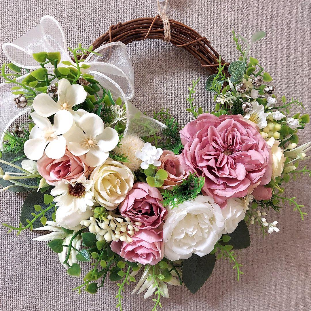 フラワーリース 春の足音11 咲き誇る花たちの花かご 玄関リース 造花