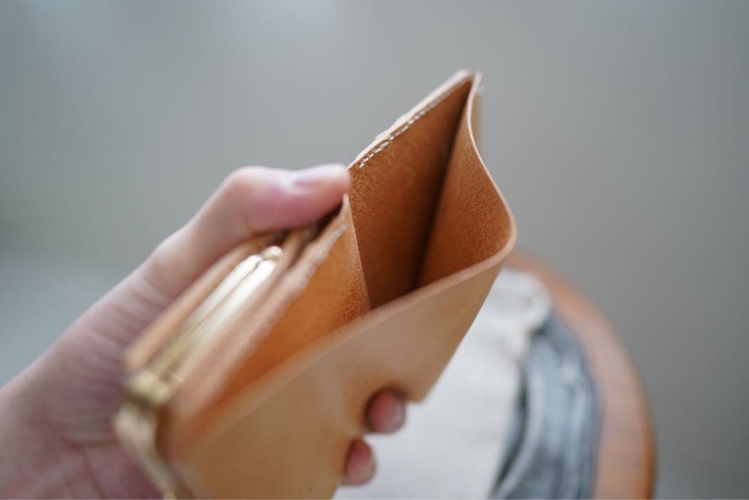 【一点もの】ハンドメイド 本革 がま口 二つ折り財布