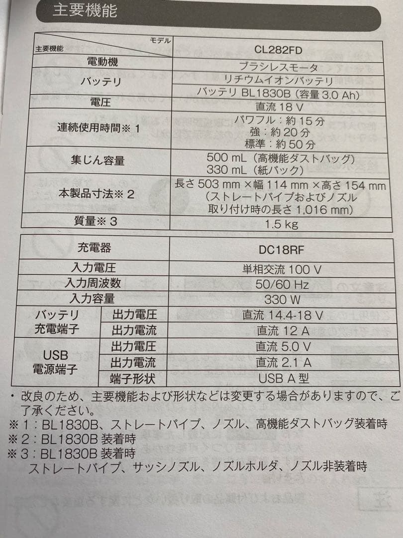 マキタ　充電式クリーナー　CL282FD 充電器付　中古超美品