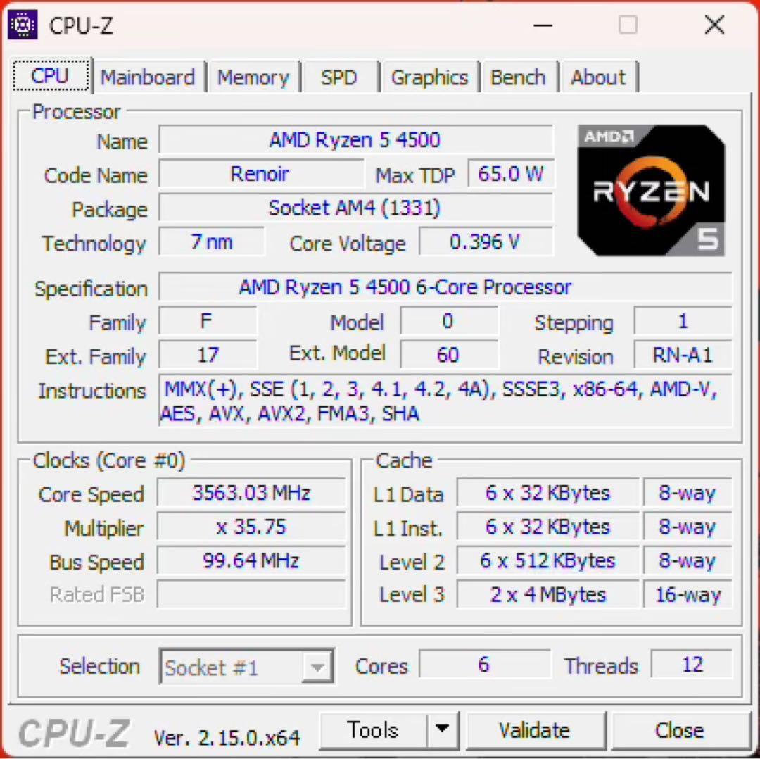 【動作確認済】B550M K + Ryzen 5 4500(6C12T)/箱付き