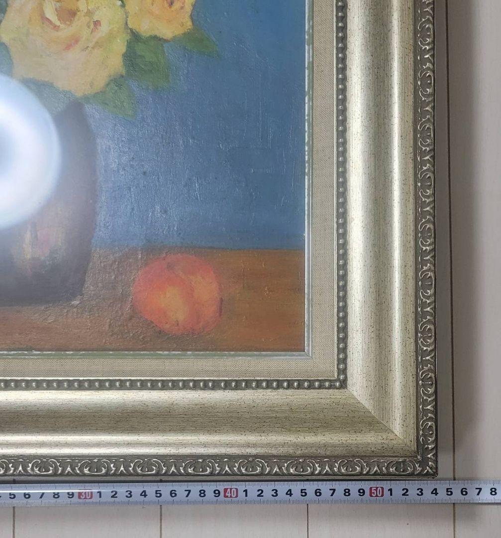 油絵 絵画 花 手描 額装 一点物 生前整理 インテリア 大型 約62×54cm