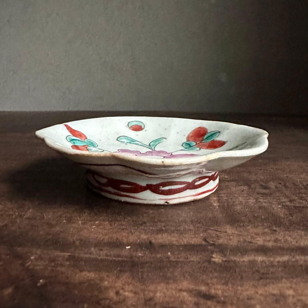 【希少】清朝期　粉彩　花の図　輪花皿　台皿　中国古玩　中国美術　骨董品　B