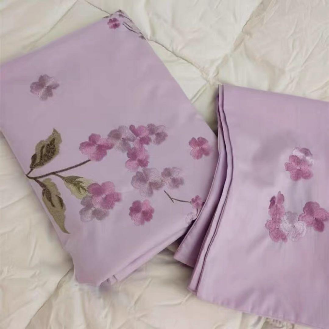 布団４点セットカバーシーツセットシングル100%綿精美刺繍ロマンティック紫色