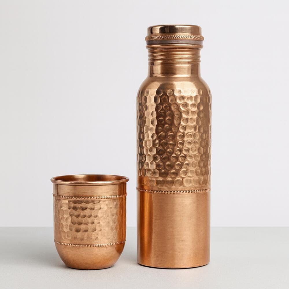 [3][新品] 銅製 純道 手打ち水筒 ウォーターボトル 600ml インド製
