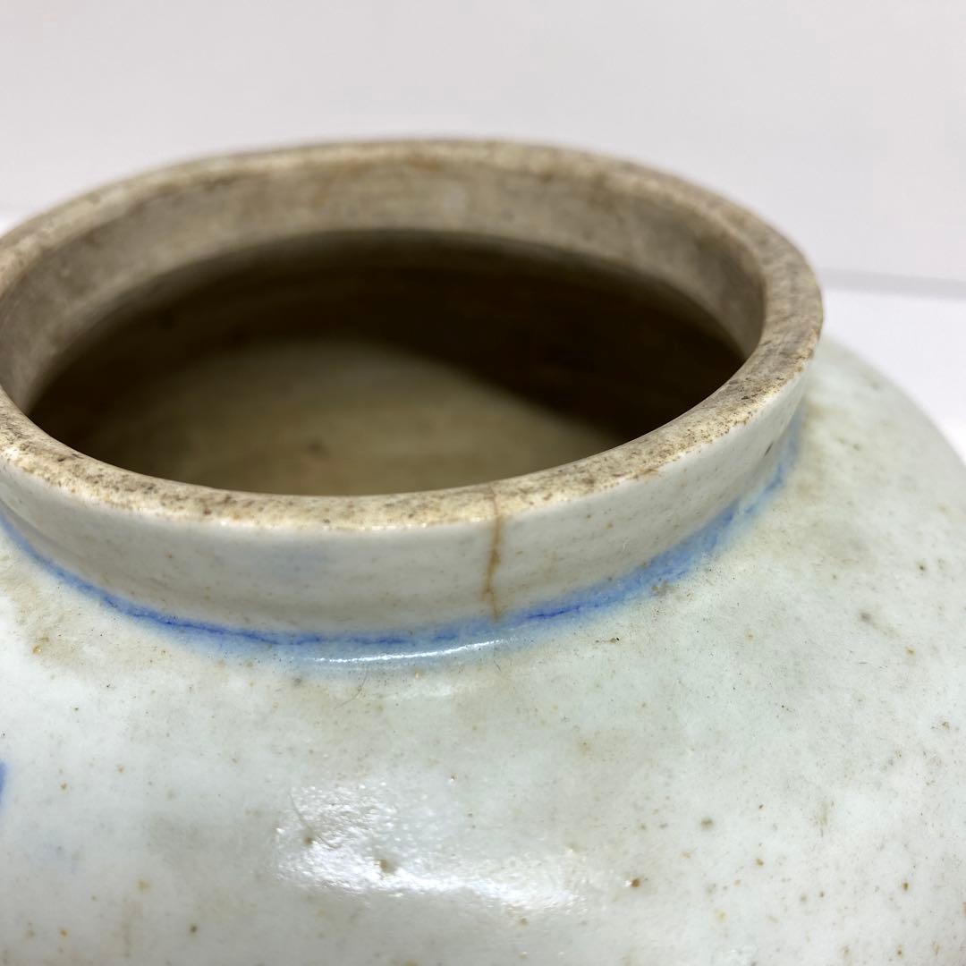 李朝　染付壺　高さ約12.2㎝ トヒチ　東さ8-0107☆2F