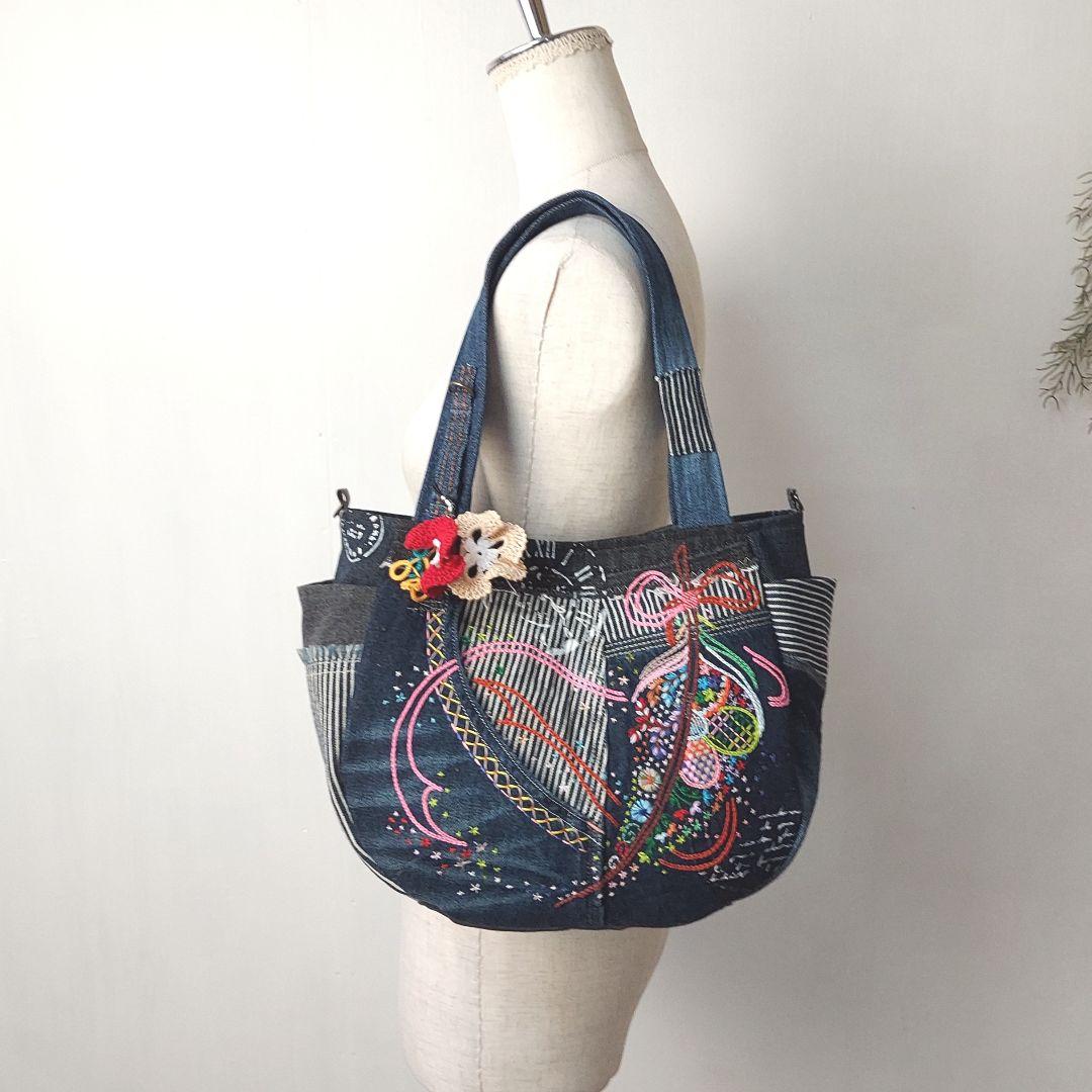 【MINMI】刺繍デニムバック　No.672　ショルダーベルト