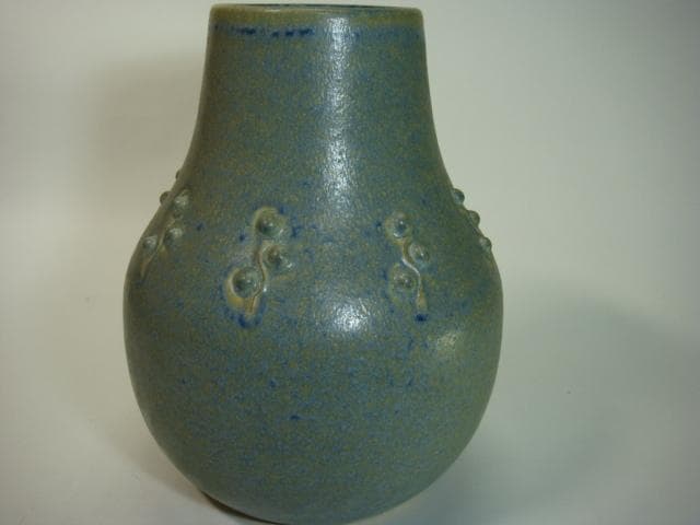 花瓶■丸い実 花器「新開寛山造」京焼き 共箱 共布 華道道具 青釉 時代物 骨董