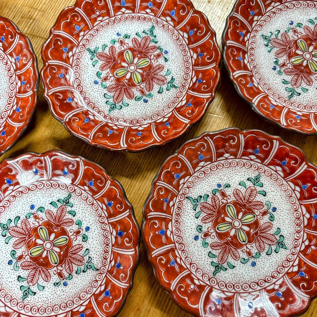 九谷焼　角福　飯田屋　赤絵　3.5号皿揃　小皿　豆皿　銘々皿　直径10.5cm