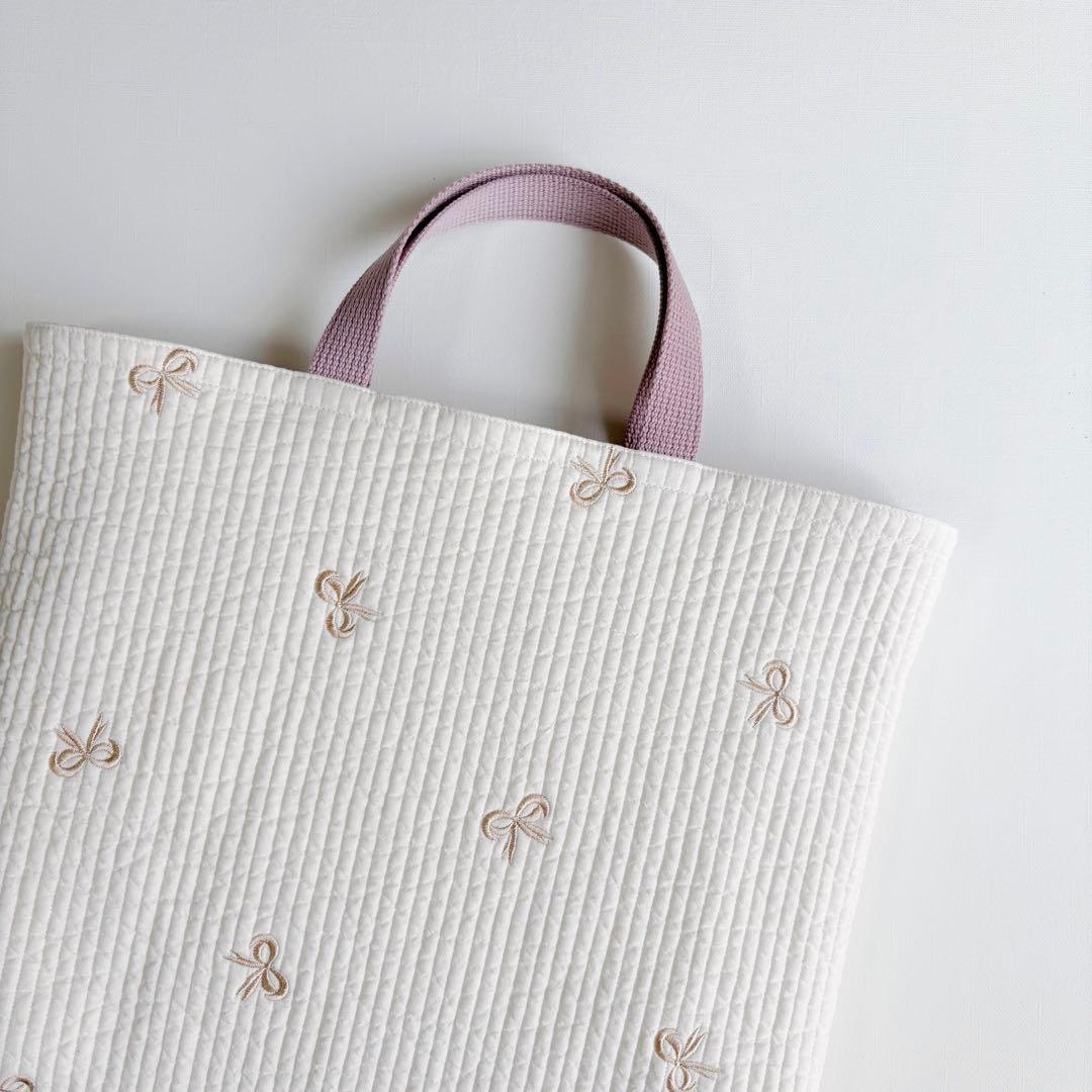 ヌビ　入園入学　3点セット　リボン　刺繍　くすみピンク　ラベンダー　女の子