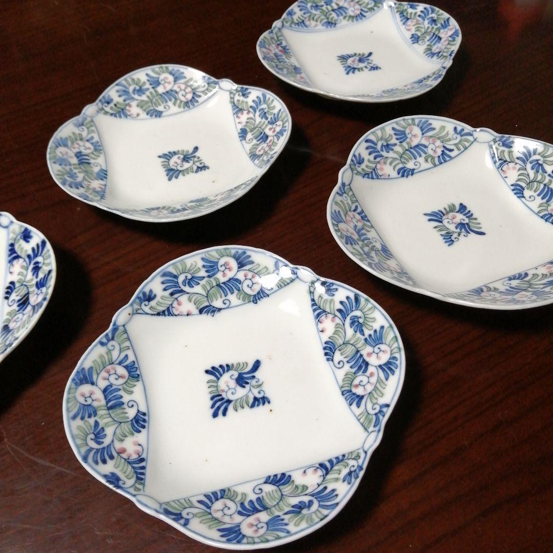伊万里　変形四方皿　5枚　14cm　幕末〜明治期
