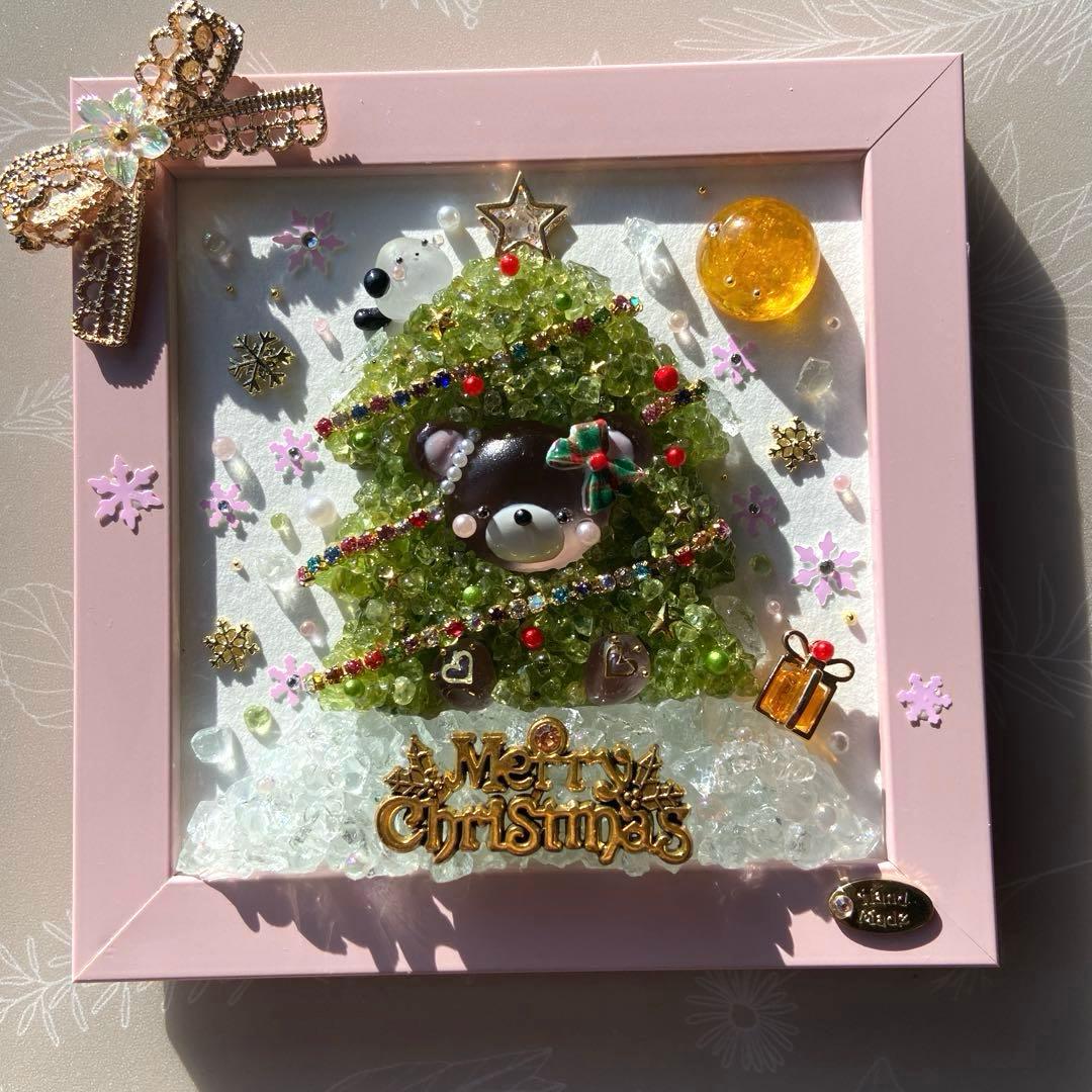 ♡クリスマスツリーになっちゃったくまさん♡ガラス シーグラスアート 天然石