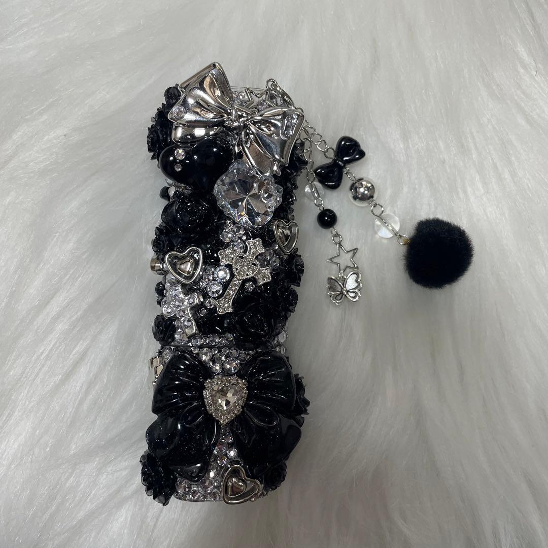 ★ iQOSケース デコ black×silver チャーム付き 【97】