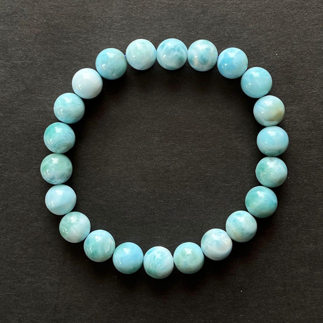 天然ラリマー(larimar)ラウンド9mm,内周16cmブレス。