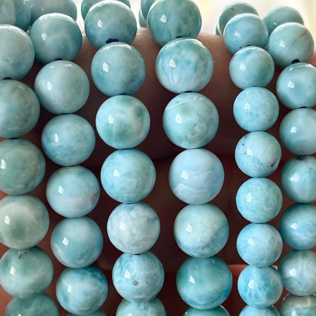 天然ラリマー(larimar)ラウンド9mm,内周16cmブレス。